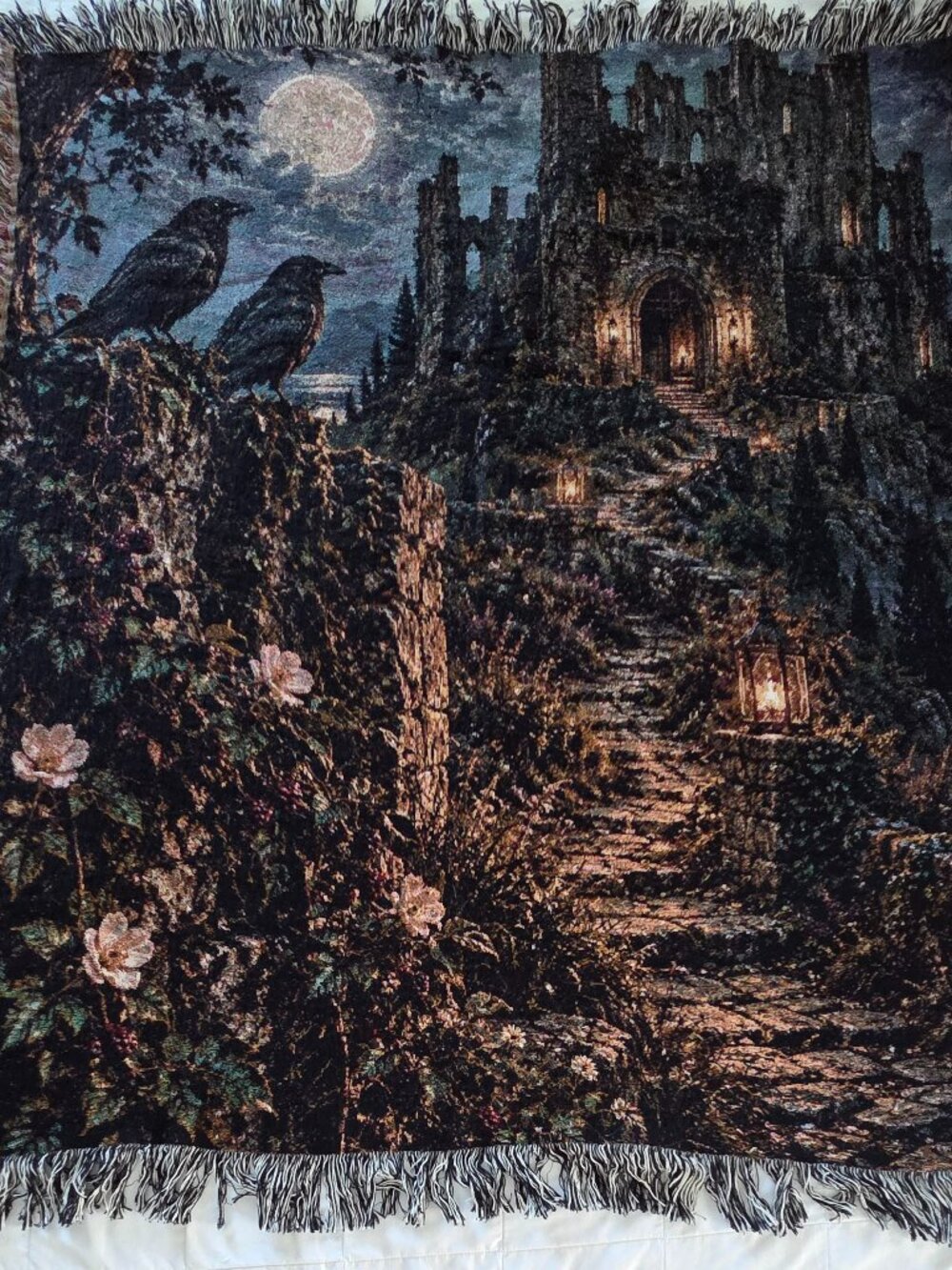 Moon & Timber Raven Gothic Castle Woven Blanket 60x50 Dark Academia